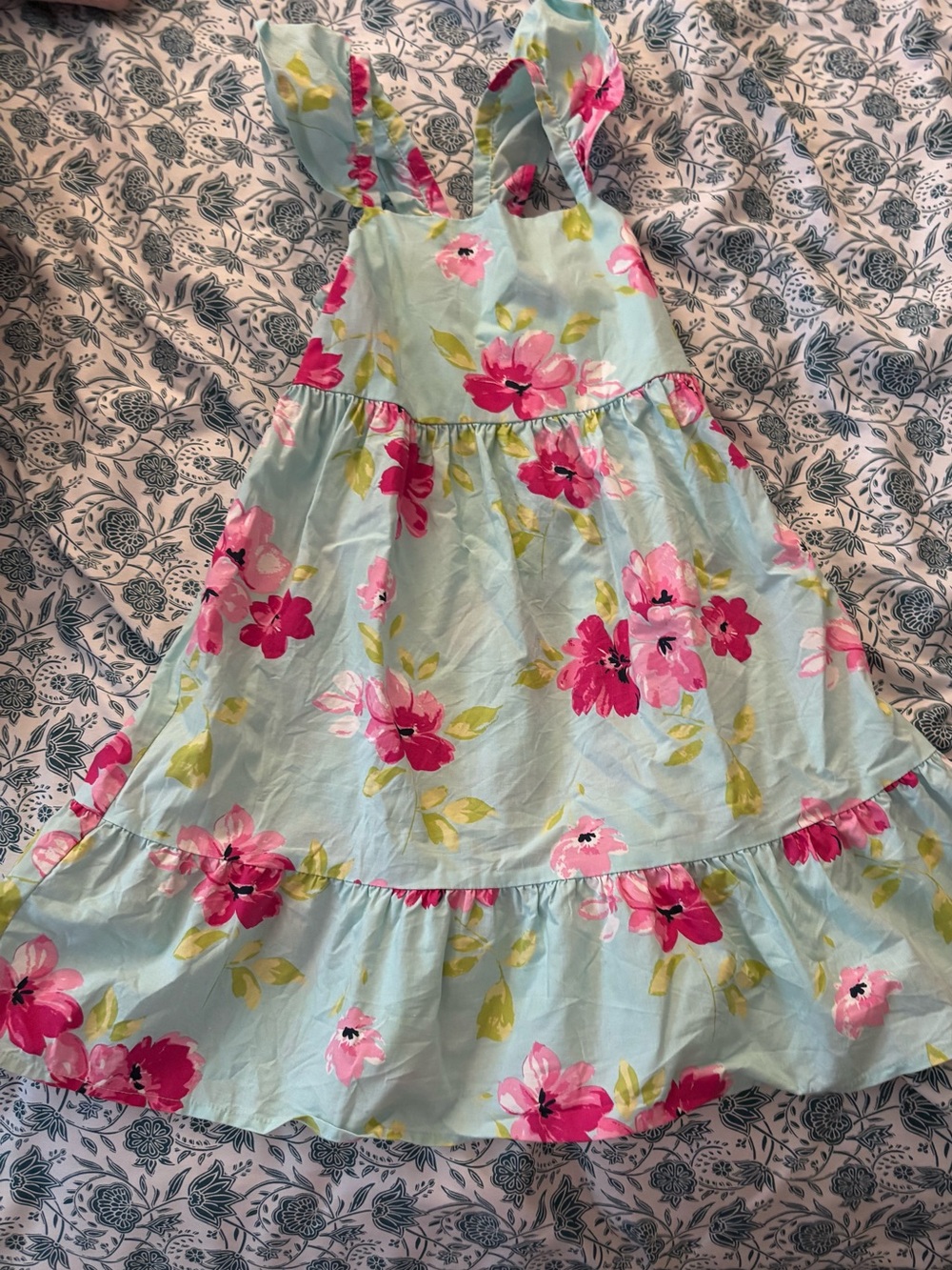 The Children's Place Light Blue Floral Tiered Sundress with Pink Flowers
